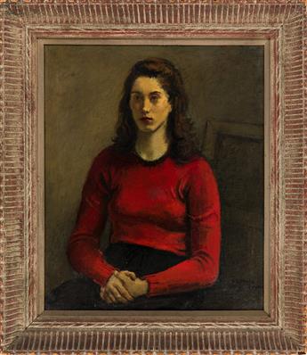 RAPHAEL SOYER Portrait of a Woman in a Red Sweater (Cynthia).